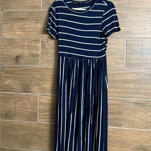 SHEIN Navy and White Striped Casual Kids Dress